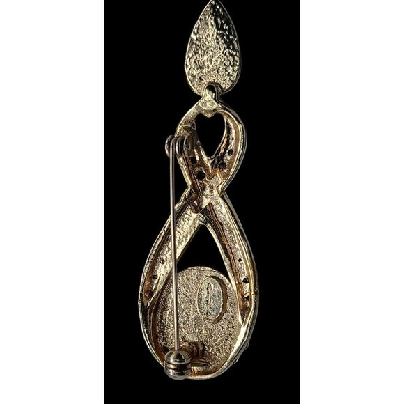 Designer High End Brooch Irridescent Glossy Faux Mabe Pearl Rhinestones Vintage - Picture 5 of 9